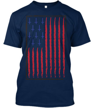 SATANIC CROSS AMERICAN FLAG T-Shirt - Mens - Dark Blue T-Shirt