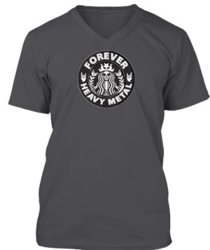Forever Heavy Metal V Neck T-Shirt - Mens - METALHEAD T Shirt Store - HeavyMetalTshirts.net - dark gray T-Shir